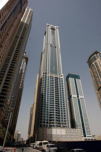 DUBAI, UNITED ARAB EMIRATES Ð May 1,2011: Torch residential tower (in the center) in Dubai Marina in Dubai. (Pawan Singh / The National) For Business. 