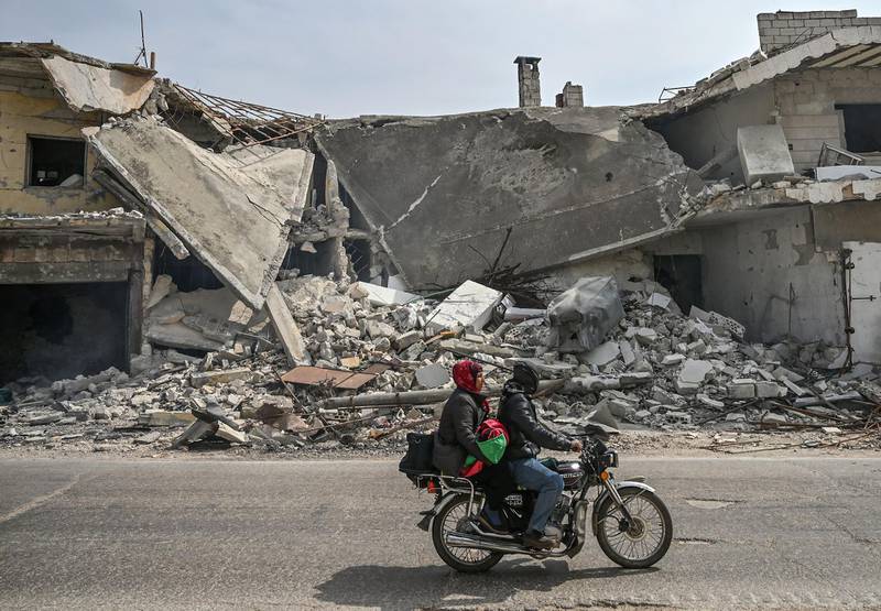 A destroyed house in the village of Al Mastuma, about 7 kilometres south of Idlib city. AFP