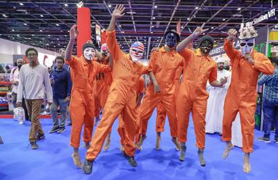 Dubai, April 12, 2019.  MEFCC day 2-Victor Besa/The National.  The Putge charachters action jump for the photographer.Section:  AC  Reporter:  Chris Newbould