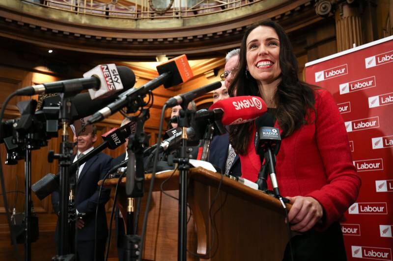 Jacinda Ardern at New Zealand's parliament in 2017 after becoming leader of the Labour party. Getty