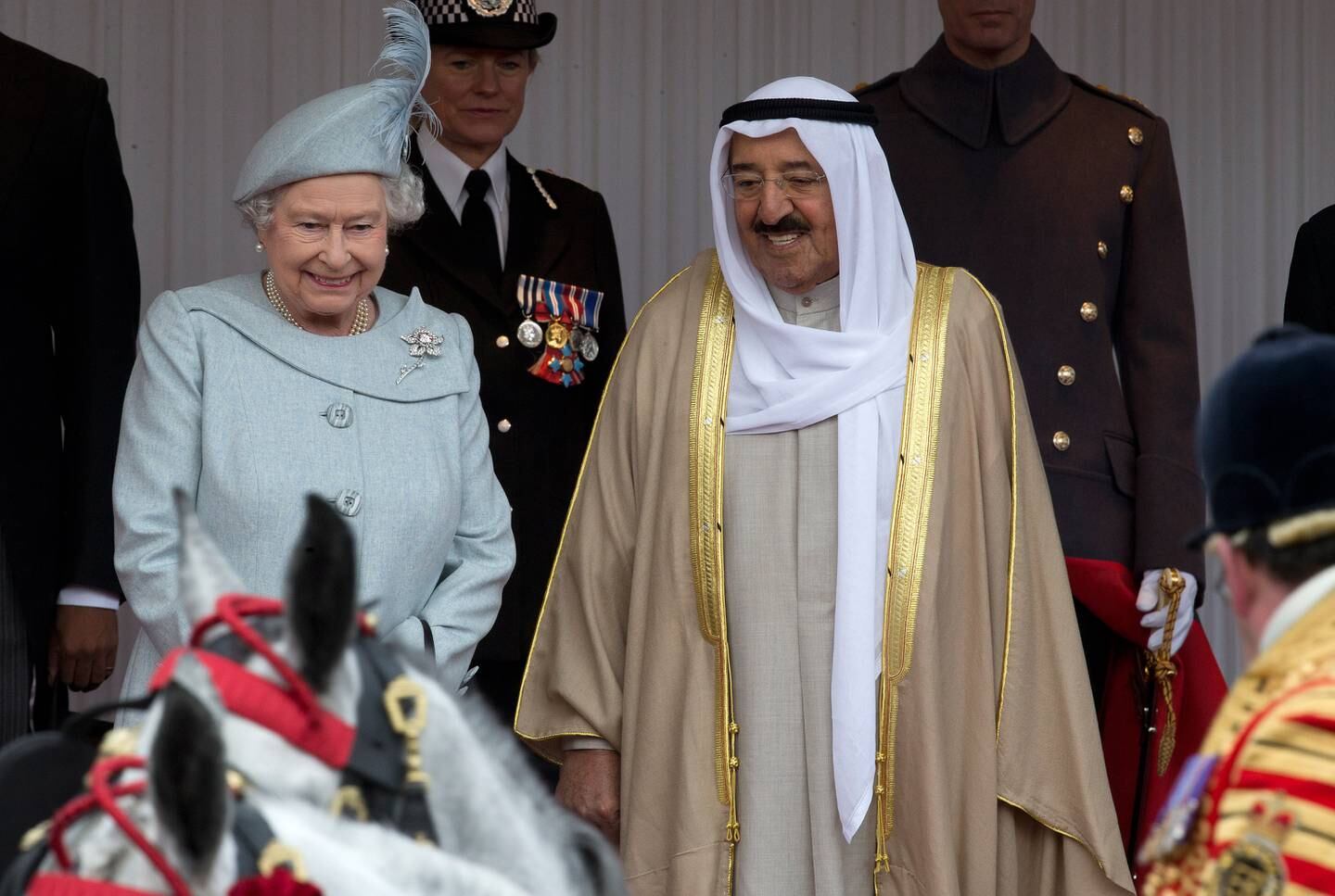 Sheikh Sabah Al Sabah, who was then Emir of Kuwait, and Queen Elizabeth II at Windsor Castle during a three-day state visit in November, 2012. Getty Images