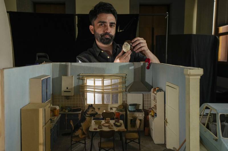 Hugo Covarrubias, director of the Chilean documentary 'Bestia,' nominated for The 94th Academy Awards in the short film (animated) category, at his studio inside Mapocho train station, which has been turned into a cultural centre, in Santiago. AP