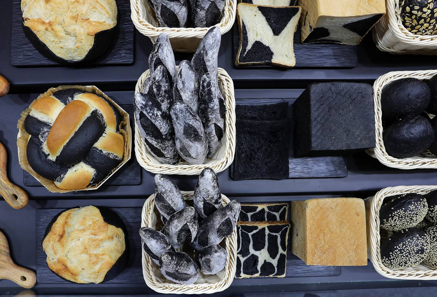 Charcoal-infused bread on display at the Abel & Schafer stand at Gulfood. Pawan Singh / The National