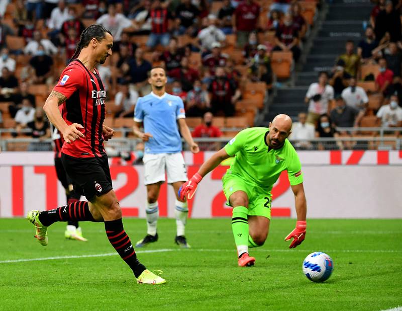 AC Milan forward Zlatan Ibrahimovic scores seven minutes after coming on as a substitute. AFP