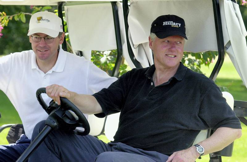 U.S. President Bill Clinton says "I think he'll do alright", when asked for comments prior to Vice President Al Gore's acceptance speech for the Democratic presidential nomination after completing 18 holes of golf, August 17, 2000. Clinton sports a Hillary 2000 cap to support his wife's New York Senate campaign. (L) is Dep. Chief of Staff Steve Ricchetti.

MT/ME