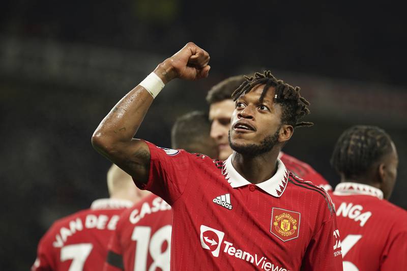 Fred celebrates after scoring United's third goal. AP