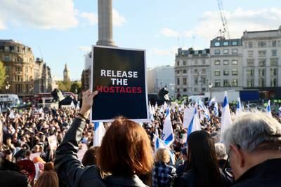 Thousands of people pack London's Trafalgar Square amid calls to release the hostages. Reuters