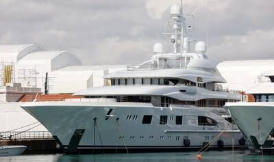 Superyacht 'Valerie', linked to chief of Russian state aerospace and defence conglomerate Rostec Sergei Chemezov, at Barcelona Port in Spain. Reuters