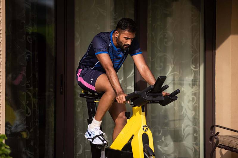 Rajasthan Royals bowler Shreyas Gopal works out at his team hotel in Dubai ahead of IPL 2020. Courtesy Rajasthan Royals twitter / @rajasthanroyals