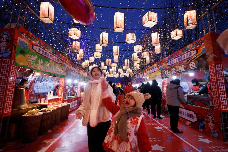 A decorated food court as part of Chinese New Year celebrations in Qinglonghu Park, Beijing. AFP