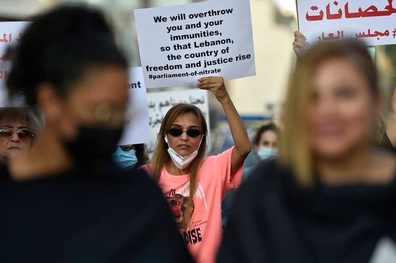 Protesters outside the French embassy in Beirut, Lebanon.  EPA