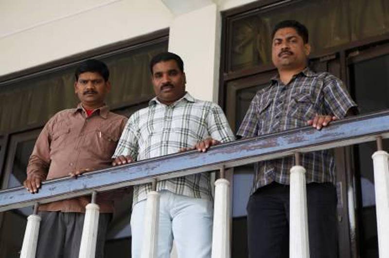 September 14. Recently released Indian nationals from left to right, Srinivas Ambati (30), Anil Kumar (41) and Sakeer Hussein (36) photographed at the Indian Consulate. September 14, Dubai, United Arab Emirates (Photo: Antonie Robertson/The National)