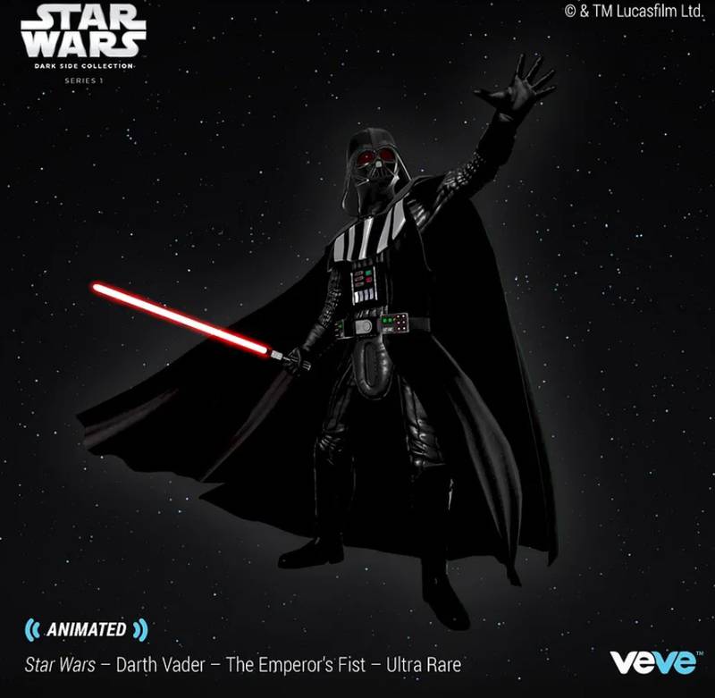 One of three Darth Vadar NFTs as part of the star Wars collection, which also includes lightsabres. Photo: Disney, LucasFilm, VeVe