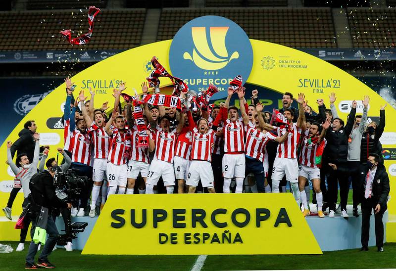 Athletic Bilbao celebrate their Super Cup win. EPA