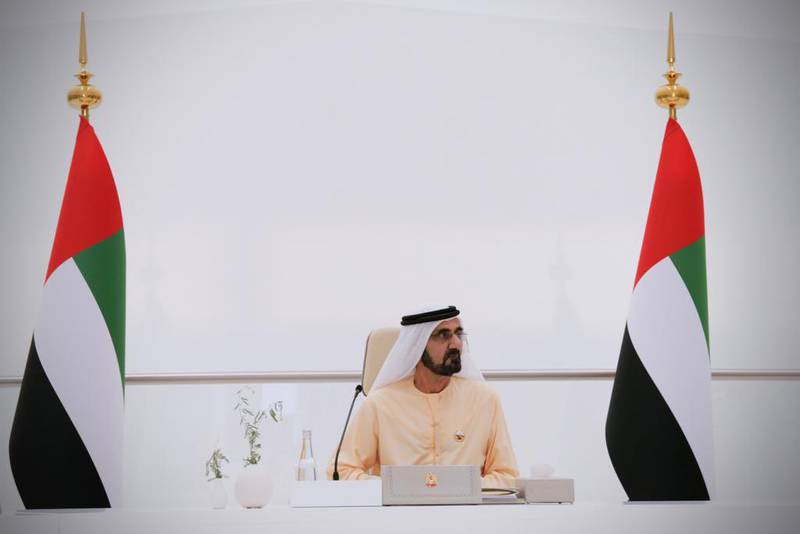 Sheikh Mohammed bin Rashid, Prime Minister and Ruler of Dubai, leads a Cabinet meeting at Expo 2020 Dubai. All Photos: Twitter