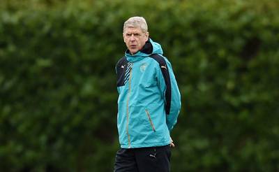 Arsenal manager Arsene Wenger shown during his team's training session on Monday ahead of Tuesday's Champions League contest. Tony O'Brien / Action Images / Reuters / February 22, 2016 