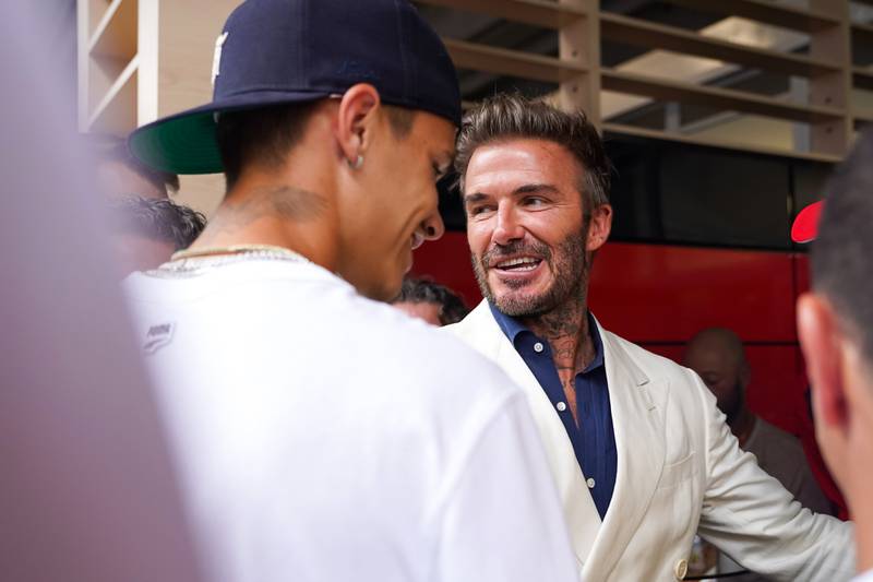 Former footballer David Beckham in the paddock before the Formula One Miami Grand Prix at the Miami International Autodrome on May 8, 2022, in Miami, Florida. Getty
