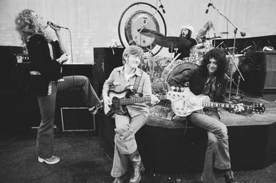 From left, Robert Plant, John Paul Jones, John Bonham and Jimmy Page, before a concert in Minnesota in 1975. Neal Preston / Corbis