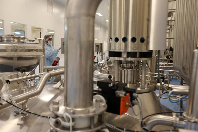 RAK , UNITED ARAB EMIRATES : July 8 , 2013 - Inside view of the manufacturing area in the J 6 unit at Gulf Pharmaceutical Industries in Ras Al Khaimah. In this J 6 unit they are making liquid medicine. ( Pawan Singh / The National ) . For Business.