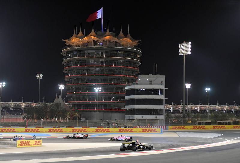 A general view of the Sakhir circuit in Manama during the second practice session ahead of the qualifiers for the Bahrain Formula One Grand Prix on April 6, 2018. (Photo by GIUSEPPE CACACE / AFP)
