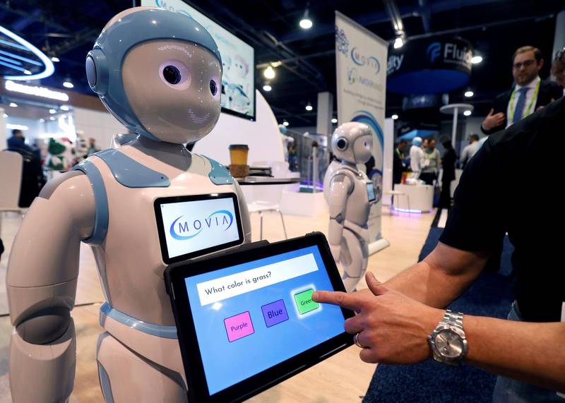 Jean Pierre "JP" Bolat demonstrates Movia Robotics educational software for children with autism on an Avatarmind iPal robot during the 2019 CES in Las Vegas, Nevada, U.S. January 9, 2019. REUTERS/Steve Marcus