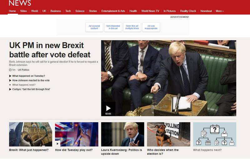 BBC news homepage