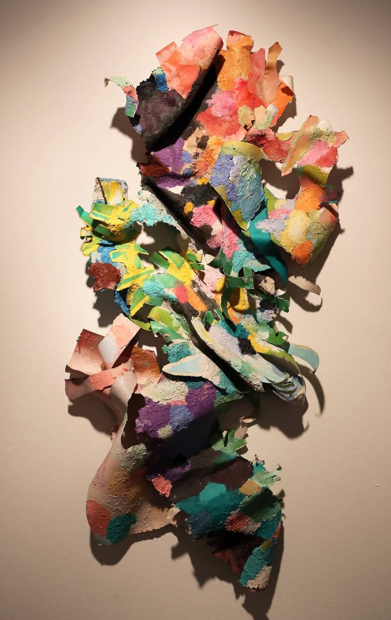 In her papier-mache series, she portrays dancers, landscapes, and exotic birds in three dimensional forms. Pawan Singh / The National