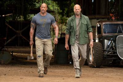 (from left) Luke Hobbs (Dwayne Johnson) and Deckard Shaw (Jason Statham) in "Fast & Furious Presents: Hobbs & Shaw," directed by David Leitch. Courtesy Universal Pictures