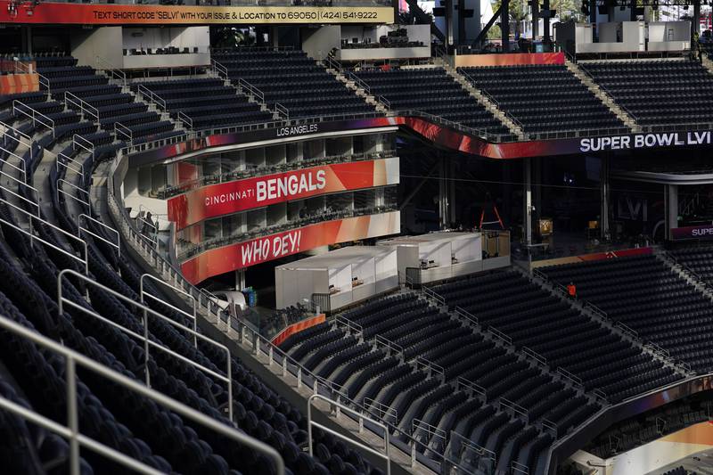 A closer look at the stands inside SoFi Stadium ahead of Super Bowl LVI. AP