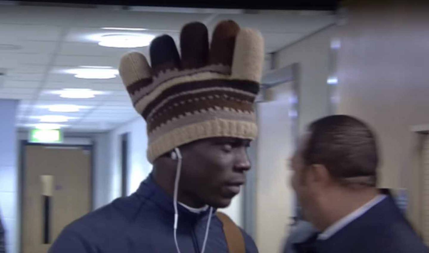 Mario Balotelli wears his 'chicken' hat in 2010.