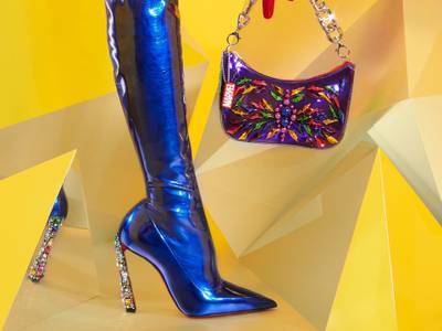 Infinity Stones-style embellishment on the Cosmic Alta boots (Dh14,500) and the Sea Warrior handbag (Dh8,700) from the Louboutin x Marvel collaboration. Photo: Louboutin x Marvel