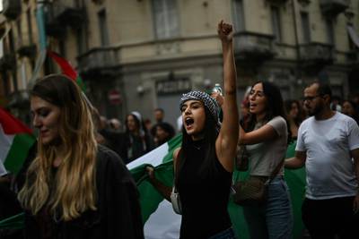 Protesters rally in support of Palestinians, in Turin, north-western Italy. AFP