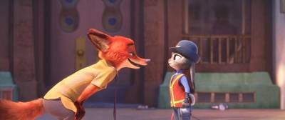 Bunny officer Judy Hopps (voiced by Ginnifer Goodwin) and con-artist fox Nick (Jason Bateman) in Diney’s latest animated film, Zootopia. Courtesy Disney