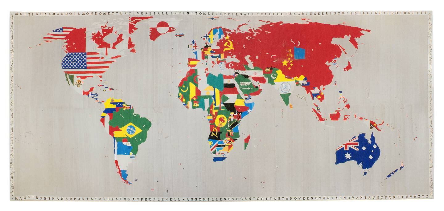 ‘Mappa’ (Map) by Alighiero Boetti was influenced by his travels. Photo: Sotheby’s