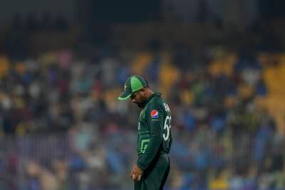 Pakistan's captain Babar Azam reacts during the match. AP 