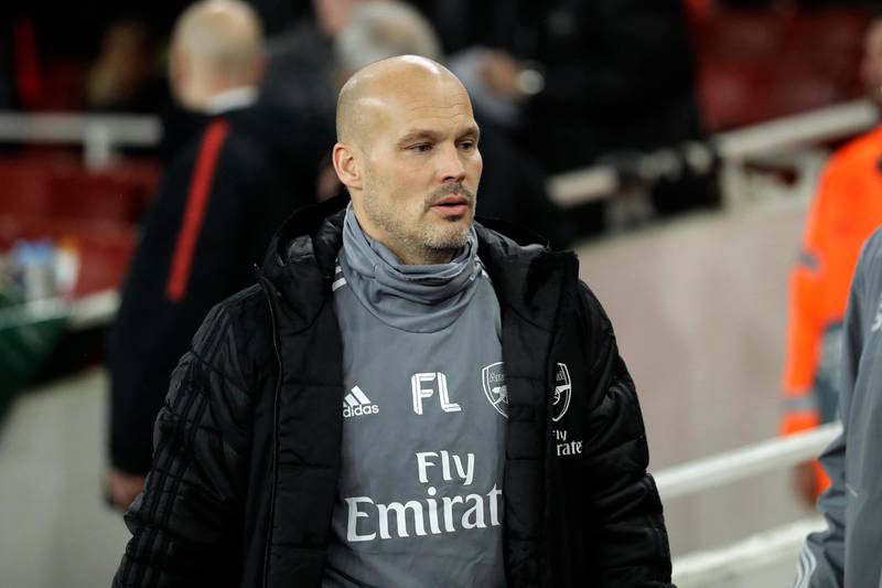 In this photo taken on Thursday, Nov. 28, 2019, Arsenal's assistant manager Freddie Ljungberg walks to take his seat before the start of the Europa League Group F soccer match between Arsenal and Eintracht Frankfurt at the Emirates Stadium, in London. Unai Emery was fired by Arsenal on Friday, Nov. 29 18 months after succeeding Arsene Wenger as manager of the Premier League club. Freddie Ljungberg has been put in temporary charge, promoting the former player from his assistantâ€™s position. (AP Photo/Matt Dunham)