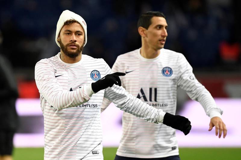Paris Saint-Germain's Brazilian forward Neymar (L) and Argentine midfielder Angel Di Maria warm up ahead of the match against Lille. AFP