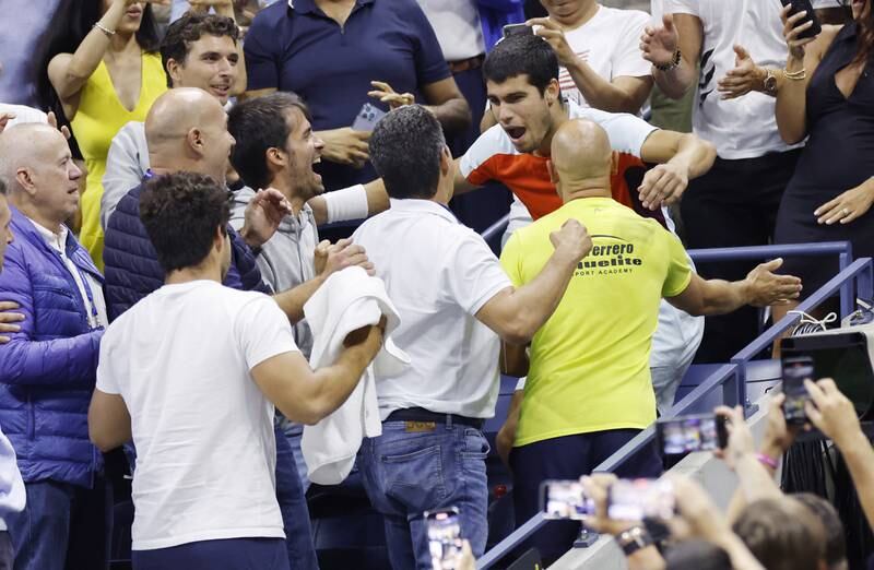 Carlos Alcaraz of Spain celebrates his win over Casper Ruud in the US Open final. EPA
