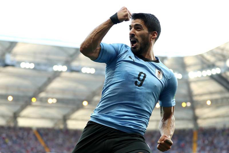 Luis Suarez of Uruguay celebrates after scoring his team's only goal during the 2018 FIFA World Cup Russia group A match between Uruguay and Saudi Arabia at Rostov Arena in Rostov-on-Don, Russia, on June 20, 2018. Ryan Pierse / Getty Images