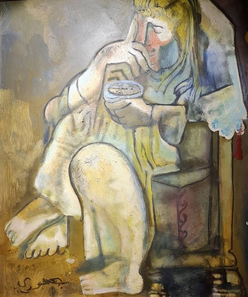 'Seated Figure Drinking Coffee' by Bahgory, on display at Art Talks gallery in Cairo. Photo: Art Talks