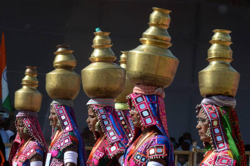 Women from India's Lambadi community perform during Hyderabad Liberation Day celebrations, in Secunderabad. AFP
