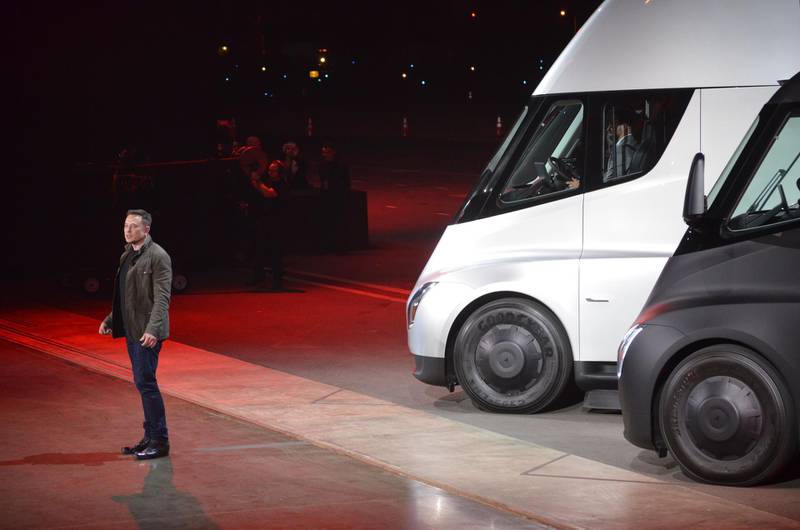 Tesla Chairman and CEO Elon Musk unveils the new "Semi" electric truck in Hawthorne, California, near Los Angeles.   Veronique Dupont / AFP Photo