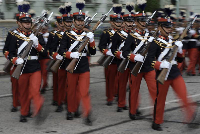 Army cadets arrive at Constitution Square before the start of a ceremony to celebrate Guatemala's and Central America's 201 years of independence from Spain, in Guatemala City. AP