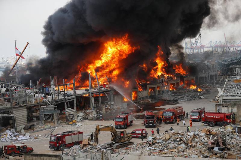 A huge fire broke out at the Port of Beirut, triggering panic among residents traumatised by last month's massive explosion that killed nearly 200 people and injured thousands more. AP Photo