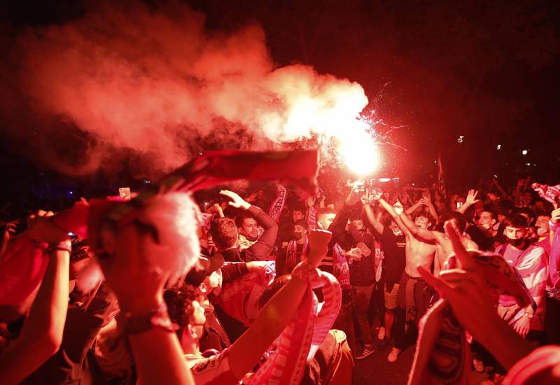 Atletico Madrid fans celebrate La Liga title. EPA