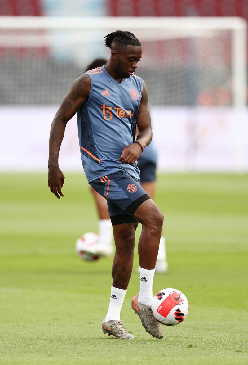 Manchester United's Aaron Wan-Bissaka trains. Reuters