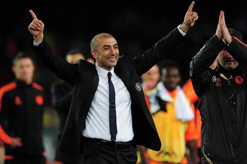 BARCELONA, SPAIN - APRIL 24:  Roberto Di Matteo caretaker manager of Chelsea celebrates victory at the final whistle during the UEFA Champions League Semi Final, second leg match between FC Barcelona and Chelsea FC at Camp Nou on April 24, 2012 in Barcelona, Spain.  (Photo by Shaun Botterill/Getty Images)