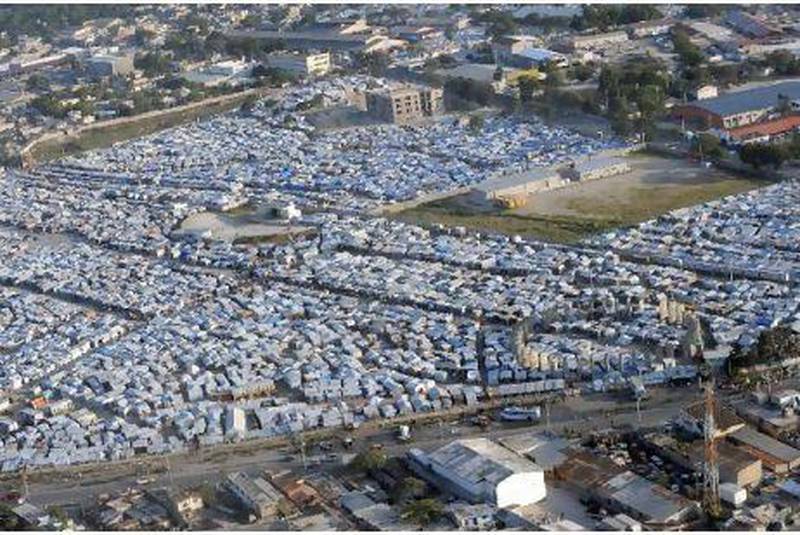 An aerial view of a tent city in Port-au-Prince one year after the earthquake that killed more than 300,000 people.
