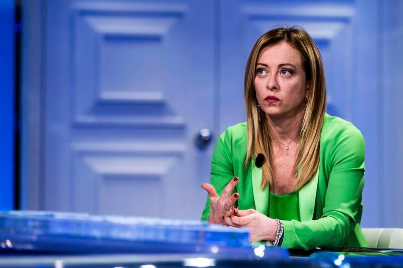 Giorgia Meloni of the Brothers of Italy party is calling for a naval blockade to stop migrant boats. EPA 