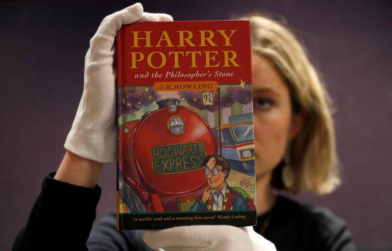 A first edition copy of 'Harry Potter and the Philosopher's Stone' by English author JK Rowling at Bonhams auctioneers in London before the Fine Books, Manuscripts, Atlases and Historical Photographs sale on March 27, 2019. Reuters